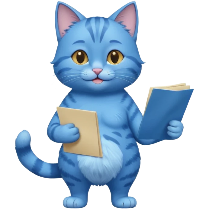 blue smiling cat with full body with note and no clothes emoji