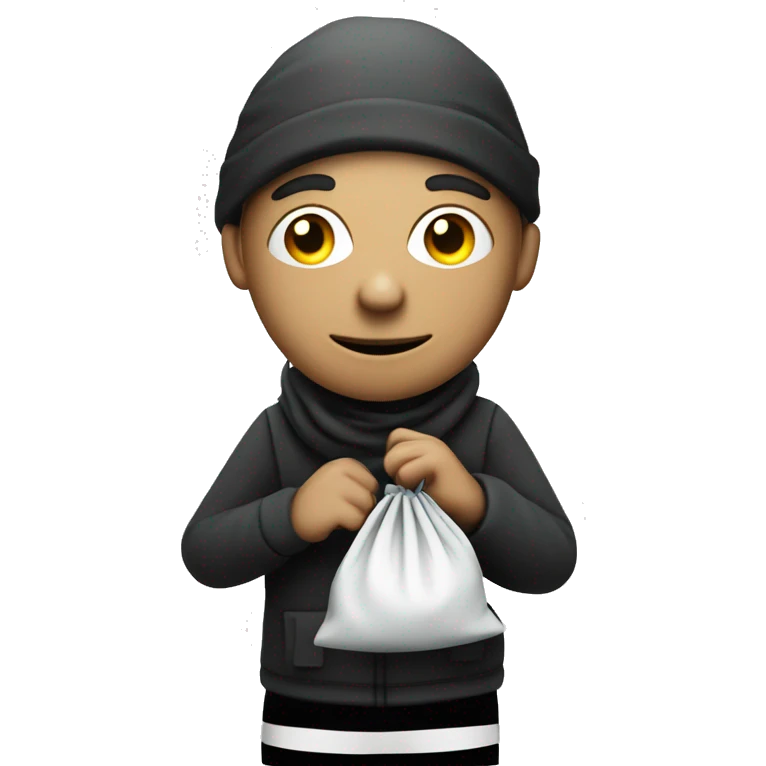 Thief with money bag and striped plack and white clohs  emoji