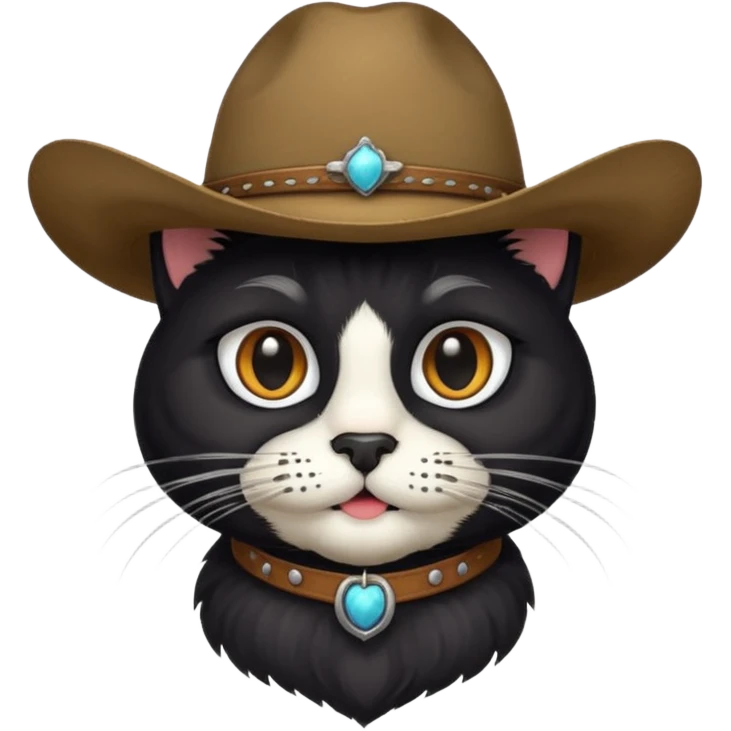 combine the cowboy empjis with a bclack cat emoji and make it have a black thick moustache over the cat wiskers emoji