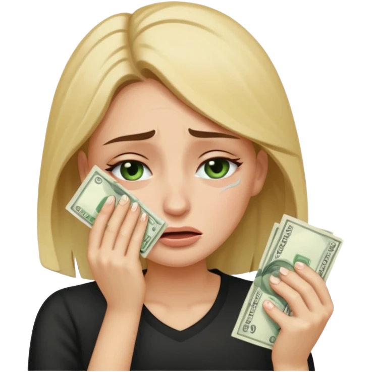 Crying Woman with tears on her face wiping her eyes with cash  emoji