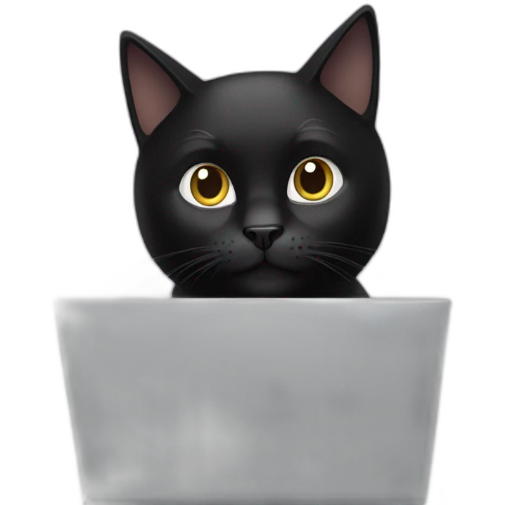 black cat using computer emoji