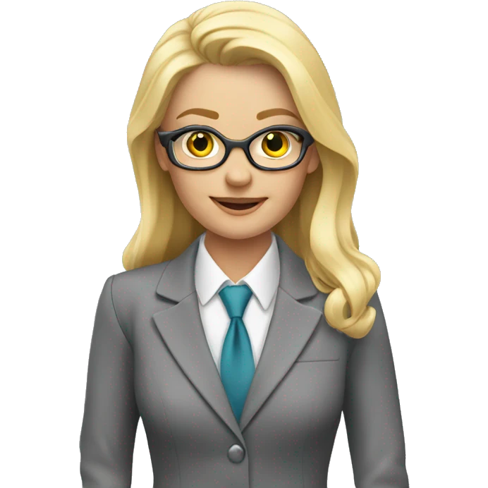 Blonde jewellery sales professional in a grey suit emoji