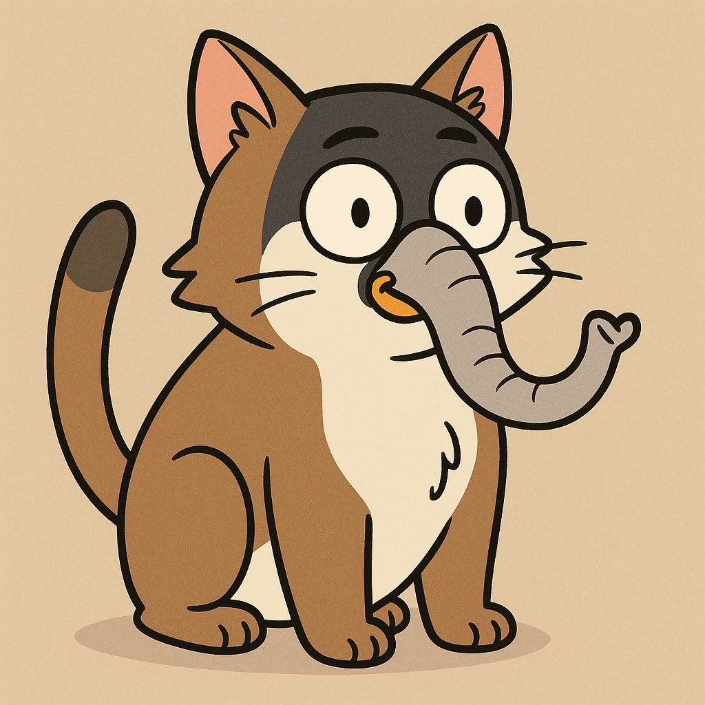 a cat with a penguin's face and an elephant's trunk, cartoon style emoji