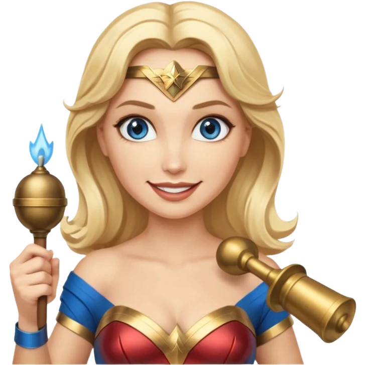 Blonde blue eyes Wonder Woman holding bell and baton  emoji