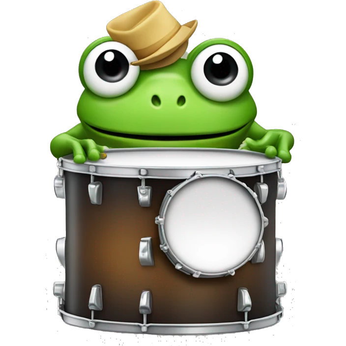 can be translated to English as "A frog drummer wearing a hat emoji