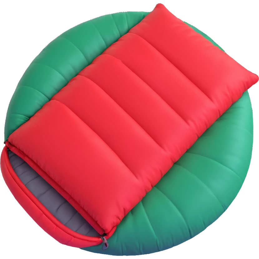 red sleeping bag rolled up into a circle, 3D look emoji