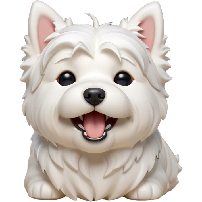 Cinematic Cute Yawning West Highland White Terrier Portrait Emoji, Head tilted slightly with a dramatic, wide-open yawn, showcasing a soft, fluffy white coat with floppy ears slightly drooping and round dark eyes barely open in drowsy contentment, Simplified yet irresistibly adorable features, highly detailed, glowing with a soft, cozy glow, high shine, relaxed yet expressive, stylized with a touch of whimsy, bright and endearing, soft glowing outline, capturing the essence of a sleepy yet affectionate companion, so drowsy it feels like it could stretch out of the screen and curl up for a nap! emoji