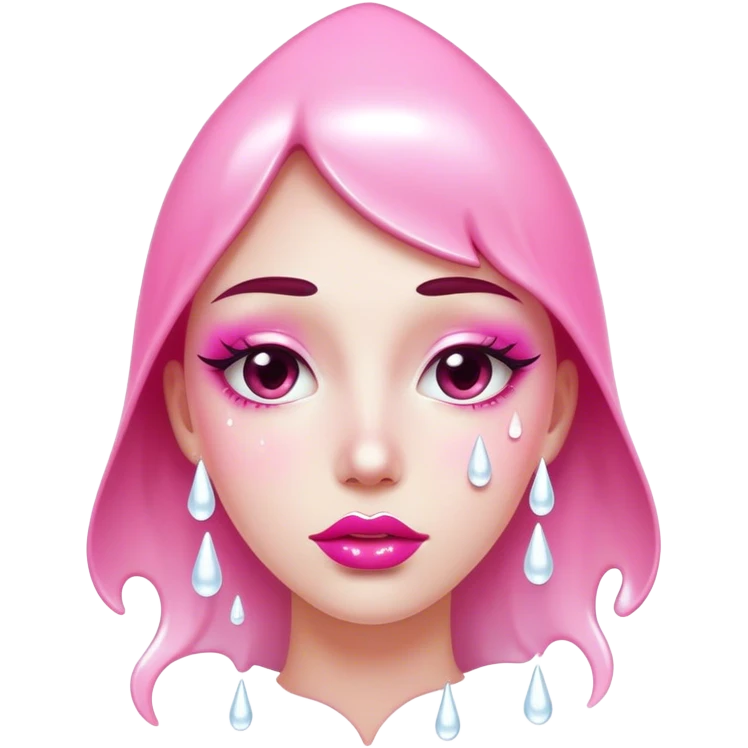 One pink glossy lip floating with white drops coming out emoji