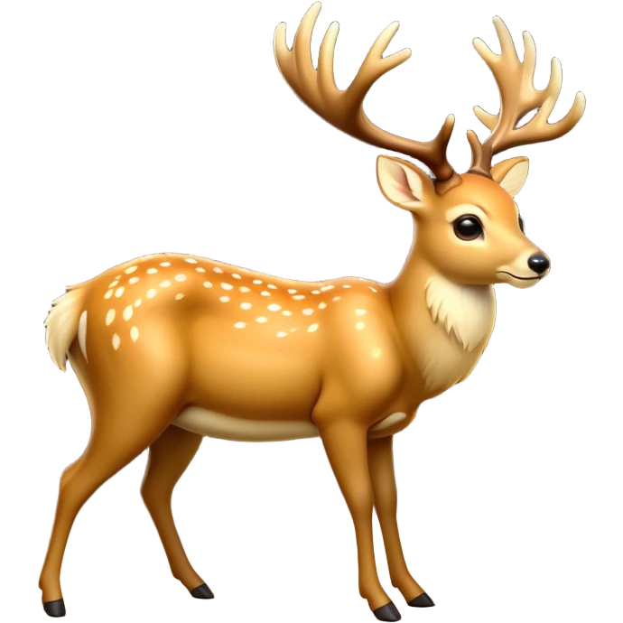 cinematic-[deer]-realistic-full-body-standing on all fours-emoji,-tail-tucked-close,-head-tilted-dramatically,-sleek-[fawn]-fur,-simplified-yet-realistic-focused-features,-highly-detailed,-glowing-with-an-almost-sarcastic-glow big antlers emoji