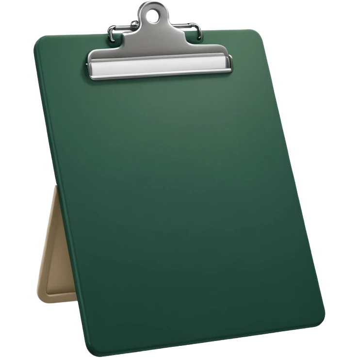 minimalistic dark green clipboard with light beige paper, no text, Apple emoji style emoji