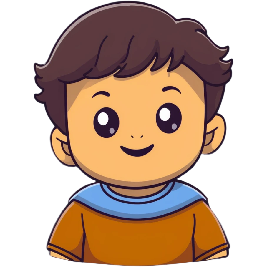 close-up of round smiling toddler face only with big eyes, medium skin tone, dark wavy hair, no neck visible, just the face emoji