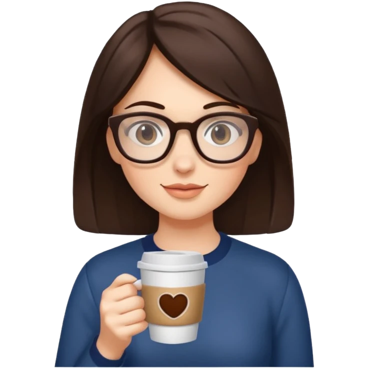 A brunette with glasses holding a coffee  emoji