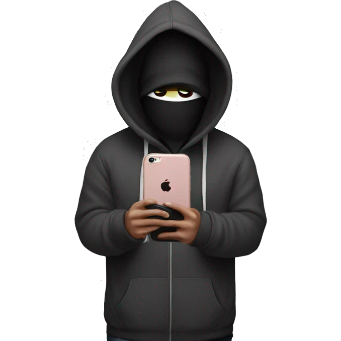 Faceless Instagram creator with hoodie no face holding iphone instagram logo on phone emoji