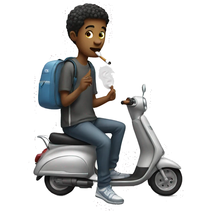 Young man smoking on a scooter wearing Nike  emoji