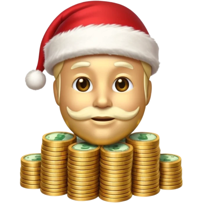 A confident rich emoji face wearing a Santa hat, money stacks, casino vibe, New Year theme, premium 3D emoji style, sharp details, no text, isolated on transparent background emoji