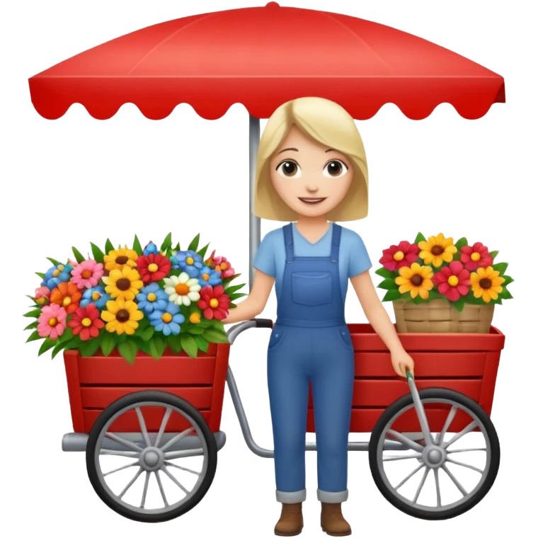 Shopper with flower bouquet,Farmers’ Market, background Flowers cart. emoji