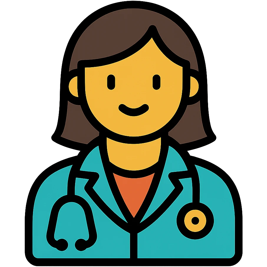 female doctor, modern medical attire, stethoscope, friendly expression, color outline icon style emoji