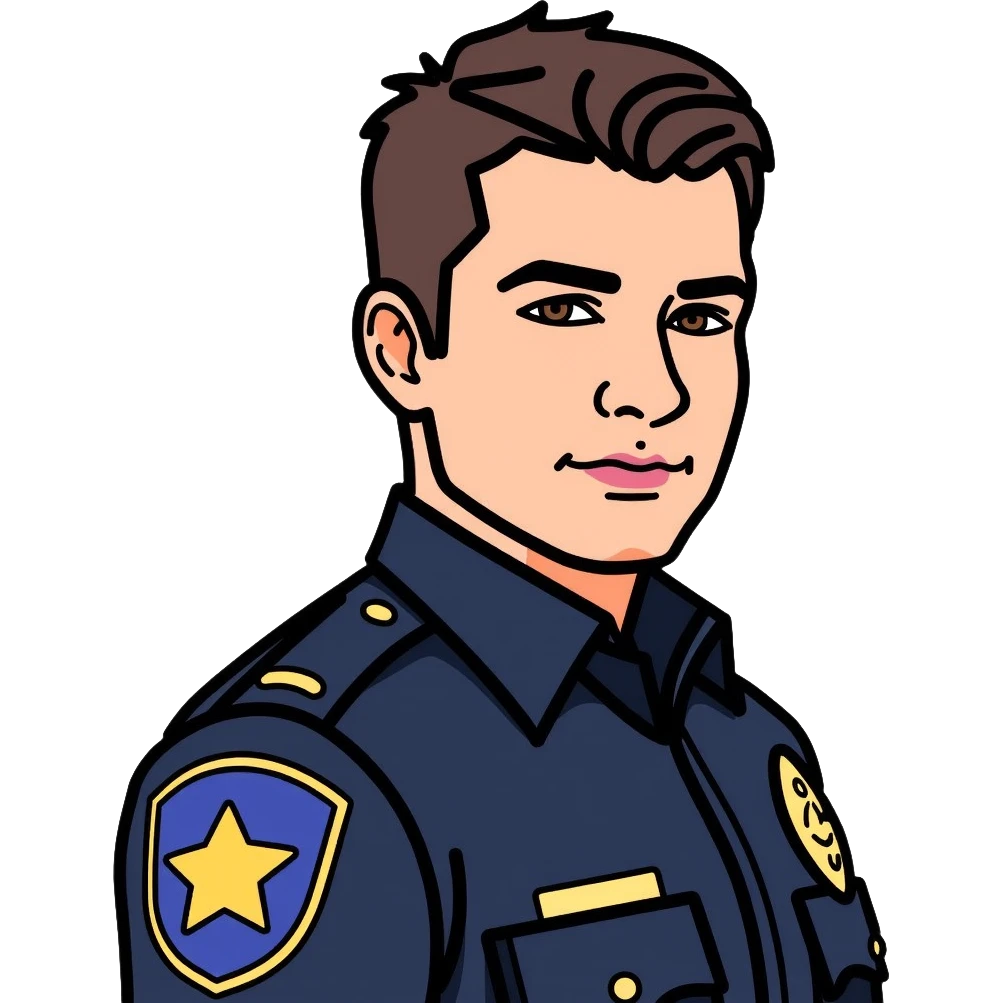 Realistic portrait of Nathan Fillion as John Nolan from The Rookie, detailed police officer with short hair and uniform emoji