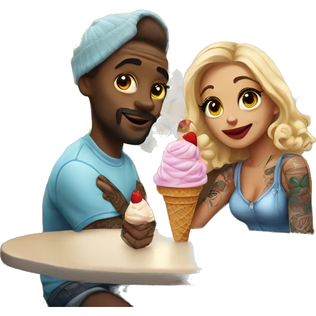 ice cream parlor date for beautiful tattooed couple emoji
