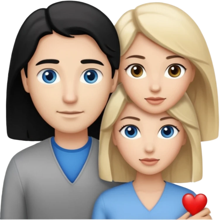 3 people. Blank woman with blond hair and blue eye color on left. And also a blank man with black hair and grey eye color in the middle. And a blank woman with brown hair and grey eye color on the right. Holding each other  emoji