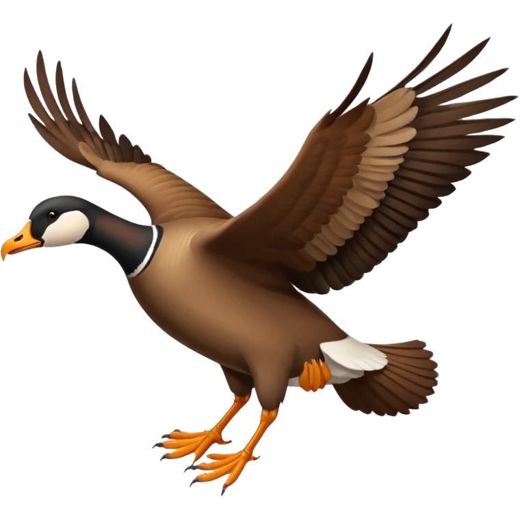 wild goose with black neck and brown wings, in flight emoji