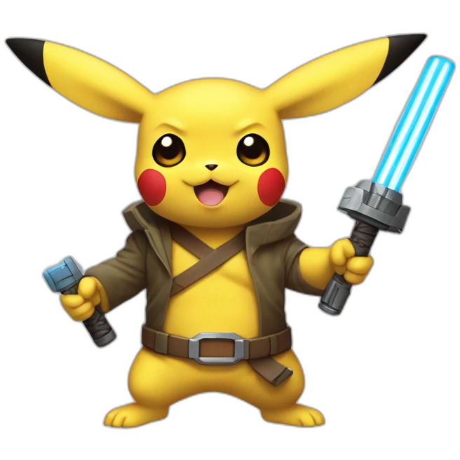 pikachu with the face of yoda and wolverine x-men claws holding a lightsaber emoji