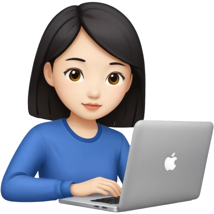 An asian girl is preparing for IELTS online with a laptop. emoji