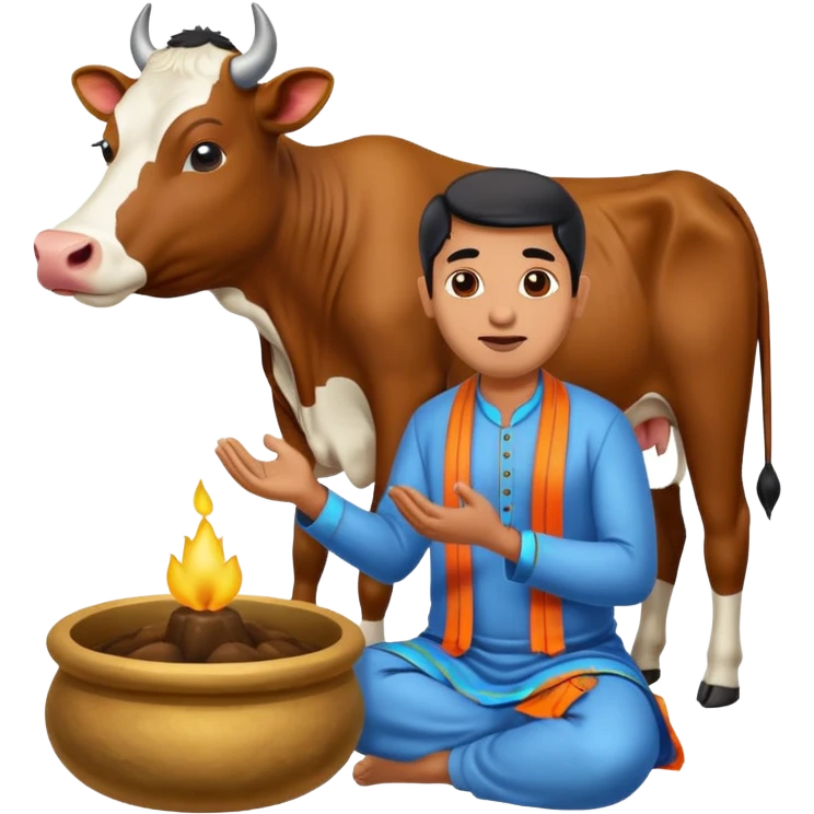 Indian man worshipping cow emoji