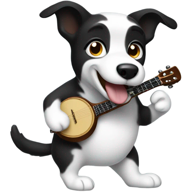 Black and white dog playing banjo emoji