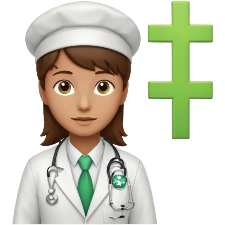 a doctor in white suit with a doctor hat with green cross brown hair emoji