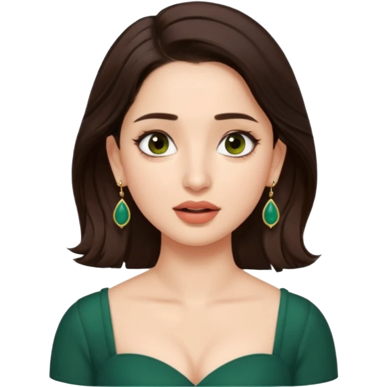 pretty bratz genmoji that looks like tamannah bhatia (bollywood actress), wearing a dark green sweetheart neckline top, dark brown hair, light makeup, no necklace, dangly earrings, side hair part, fair. dark brown eyes


Show her coughing emoji