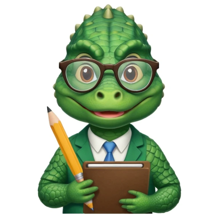 A 1960s style image of a gator with a clipboard and a pencil emoji