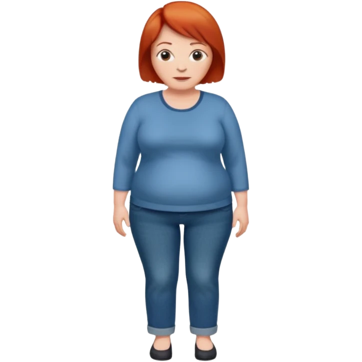 Lazy old Short woman with straight short red hair and fat tummy..wears business casual jeams and full sleeve  tshirt emoji