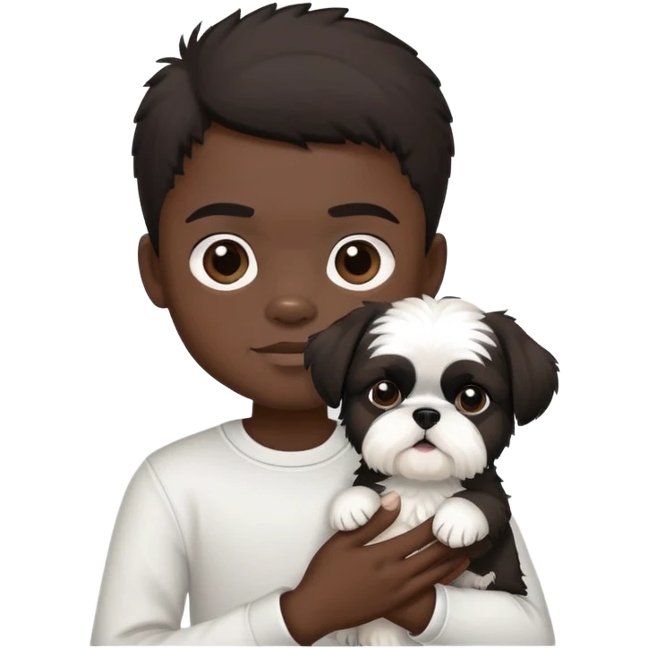 black little boy holding a black and white shih tzu dog emoji