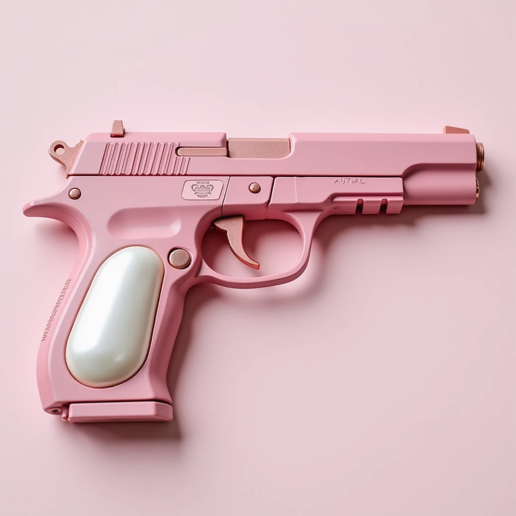 photorealistic pink pistol with a pearl handle, no heart shapes or motifs, white background emoji