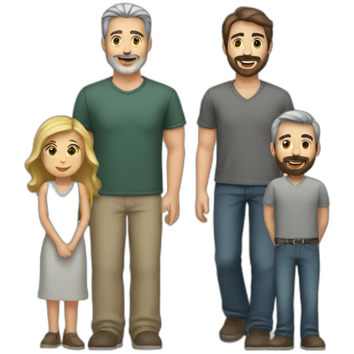 4 people man with black and gray hair, woman with straight brown hair, man with brown beard, woman with blond hair. emoji