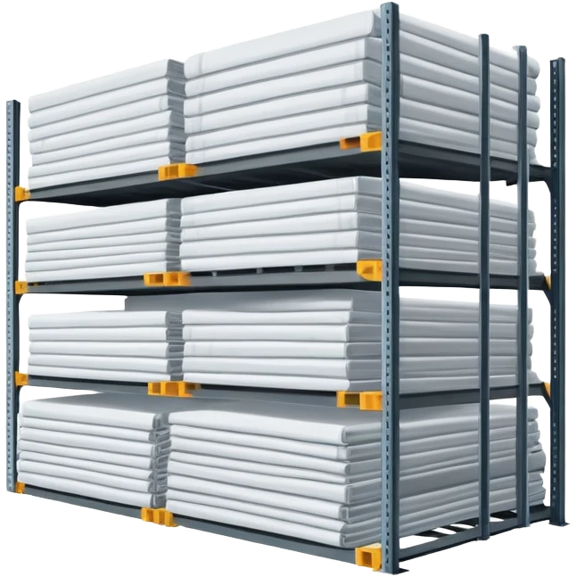 warehouse racking with sheets of metal on emoji