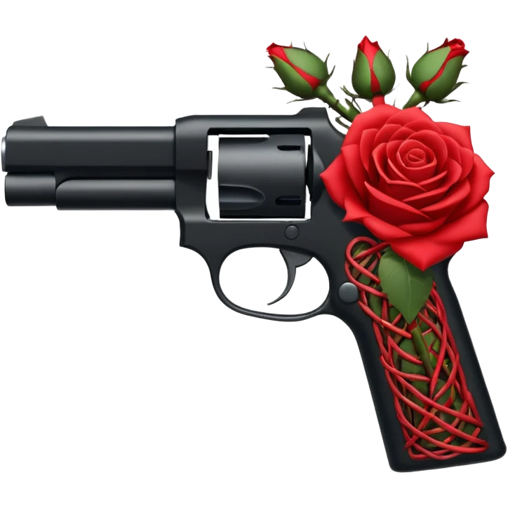 A minimalist side-profile pistol silhouette wrapped in elegant thorned roses. The roses should weave naturally around the frame and grip, with subtle thorns curling along the barrel. emoji