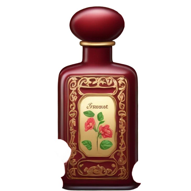 Dark red vintage French style perfume bottle with red begonias emoji