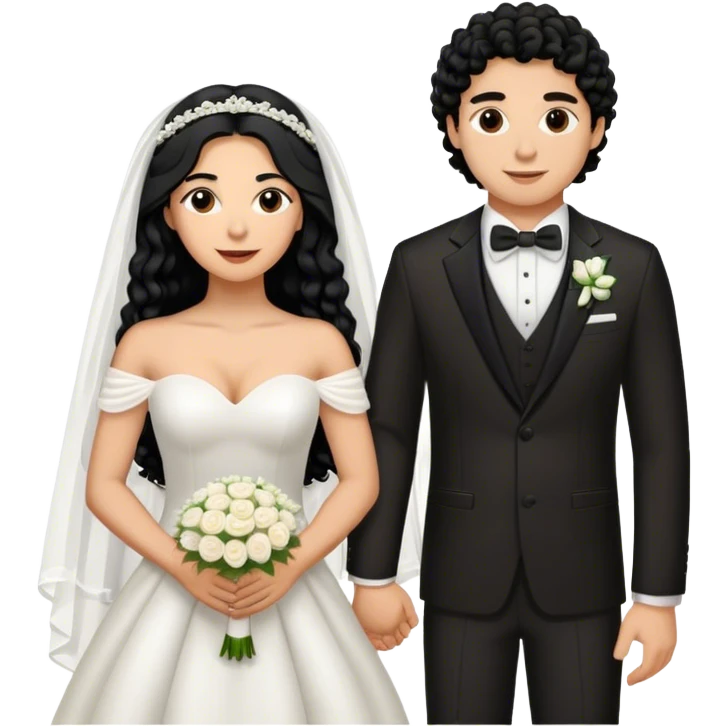 hispanic women with long black hair and light skinned man with short light brown curly hair getting married  emoji