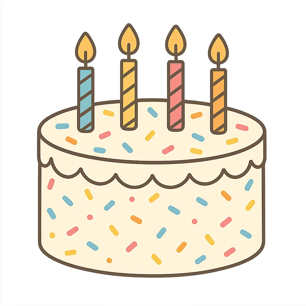 flat toon white birthday cake with sprinkles and candles emoji