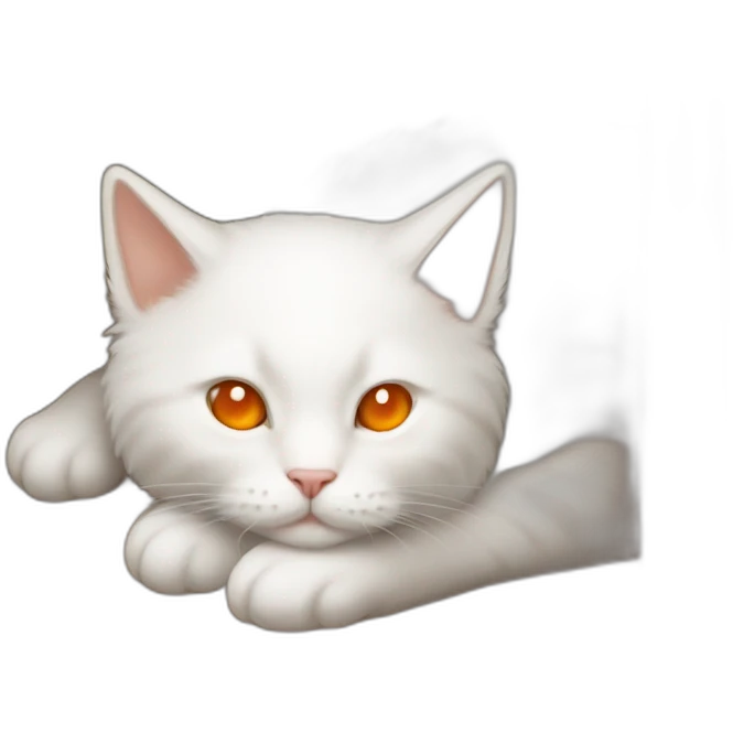 white kitty with orange eyes sleeps in box emoji