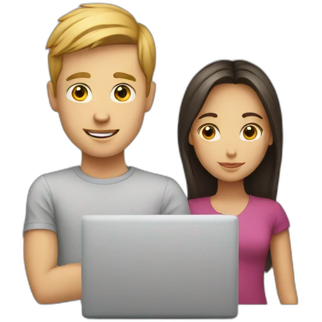 white boy and girl behind laptop emoji