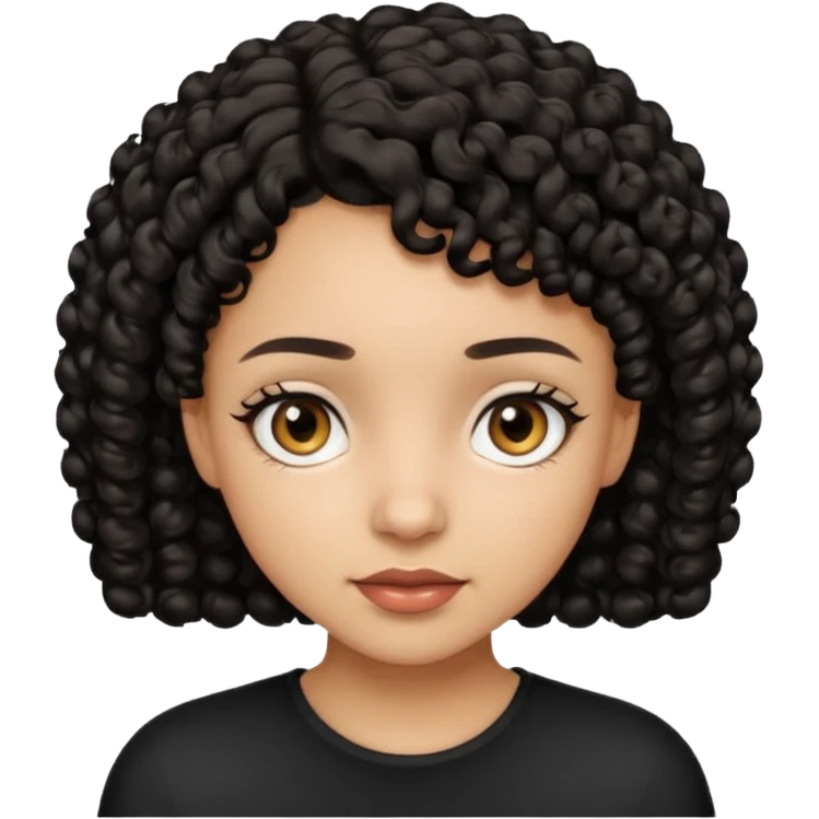 Light skin girl with black very shurt curly hair, brown eyes emoji