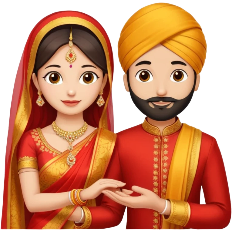 Two hands in a engagement..One hand of groom and one hand of bride. Bride dress - red/yellow saree. groom- light orange punjabi (oonly hands will be visible emoji