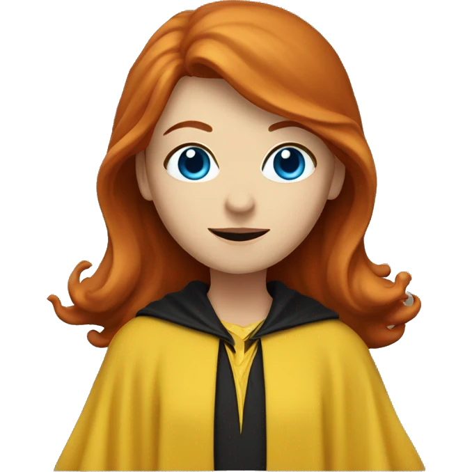 Redhead lady with blue eyes in yellow and black wizard robes emoji