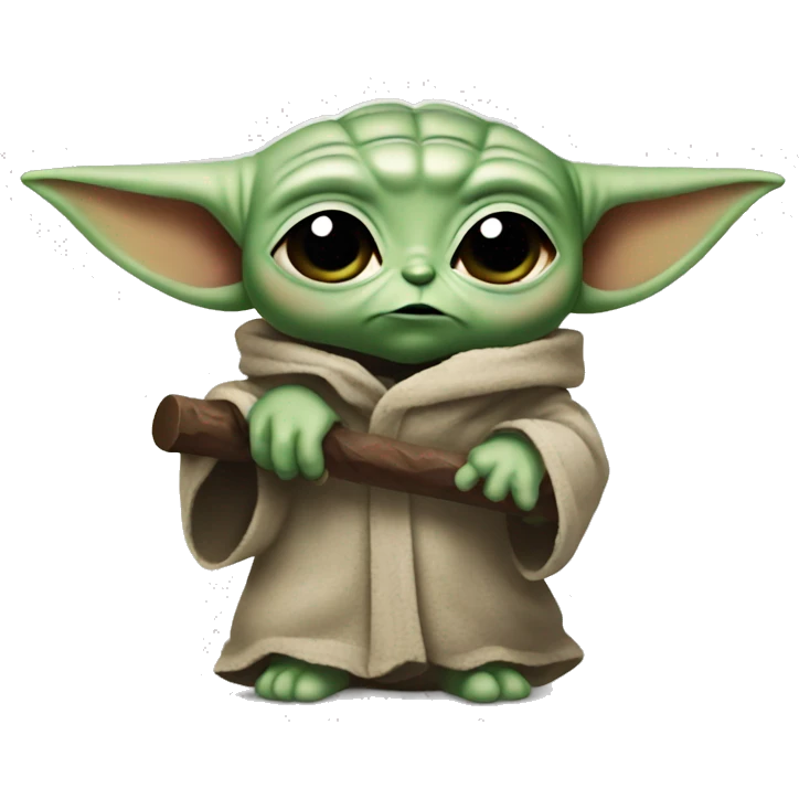 Baby Yoda with hammer and angry expression emoji