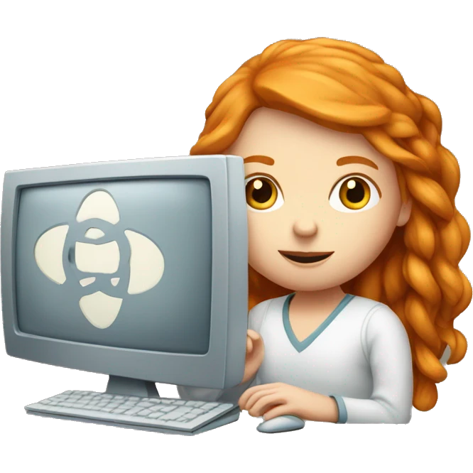 ginger girl with computer and dna emoji