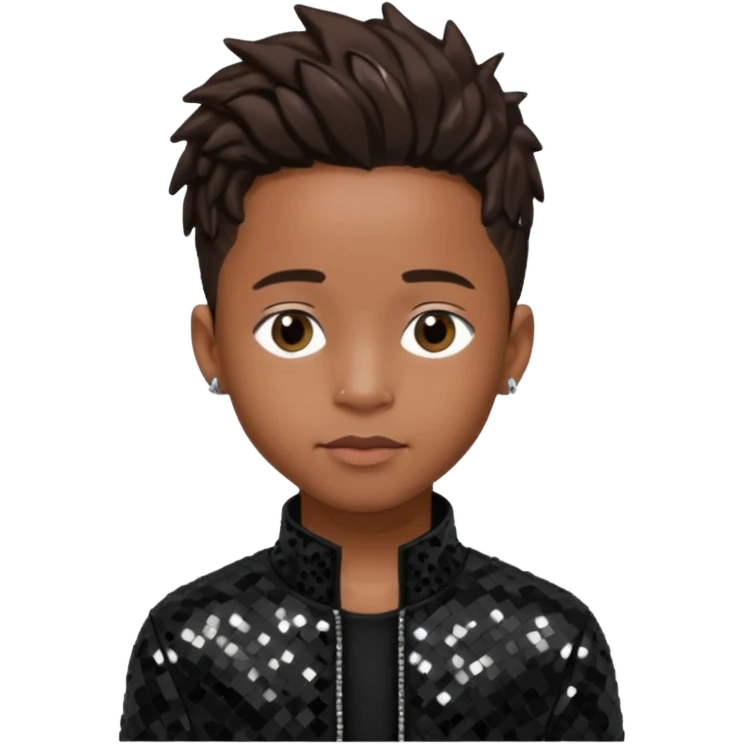 Jaden Smith with dark brown hair, black sequin outfit emoji