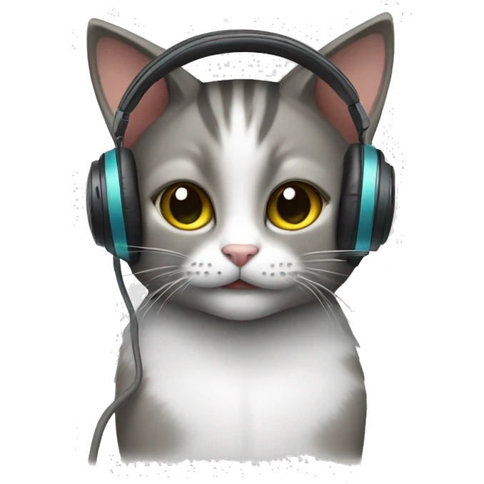 Cat with headphones cleaning emoji